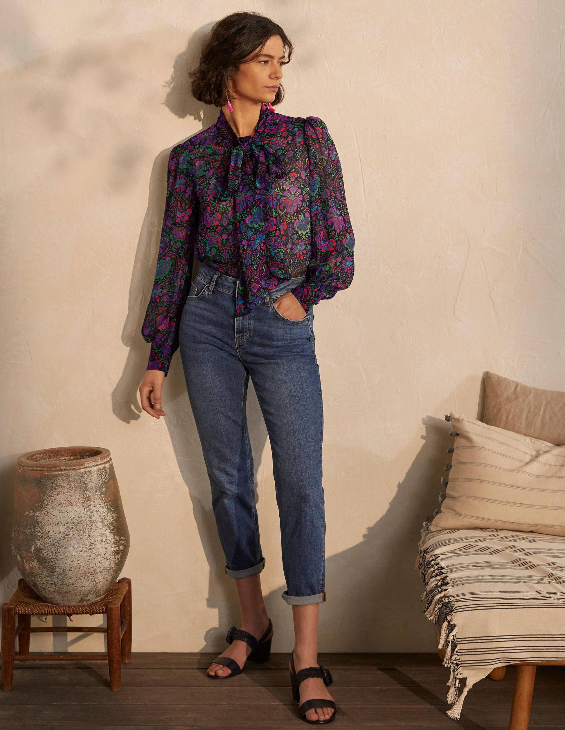 Rosaline Silk Blouse-French Navy, Opulent Bloom-3