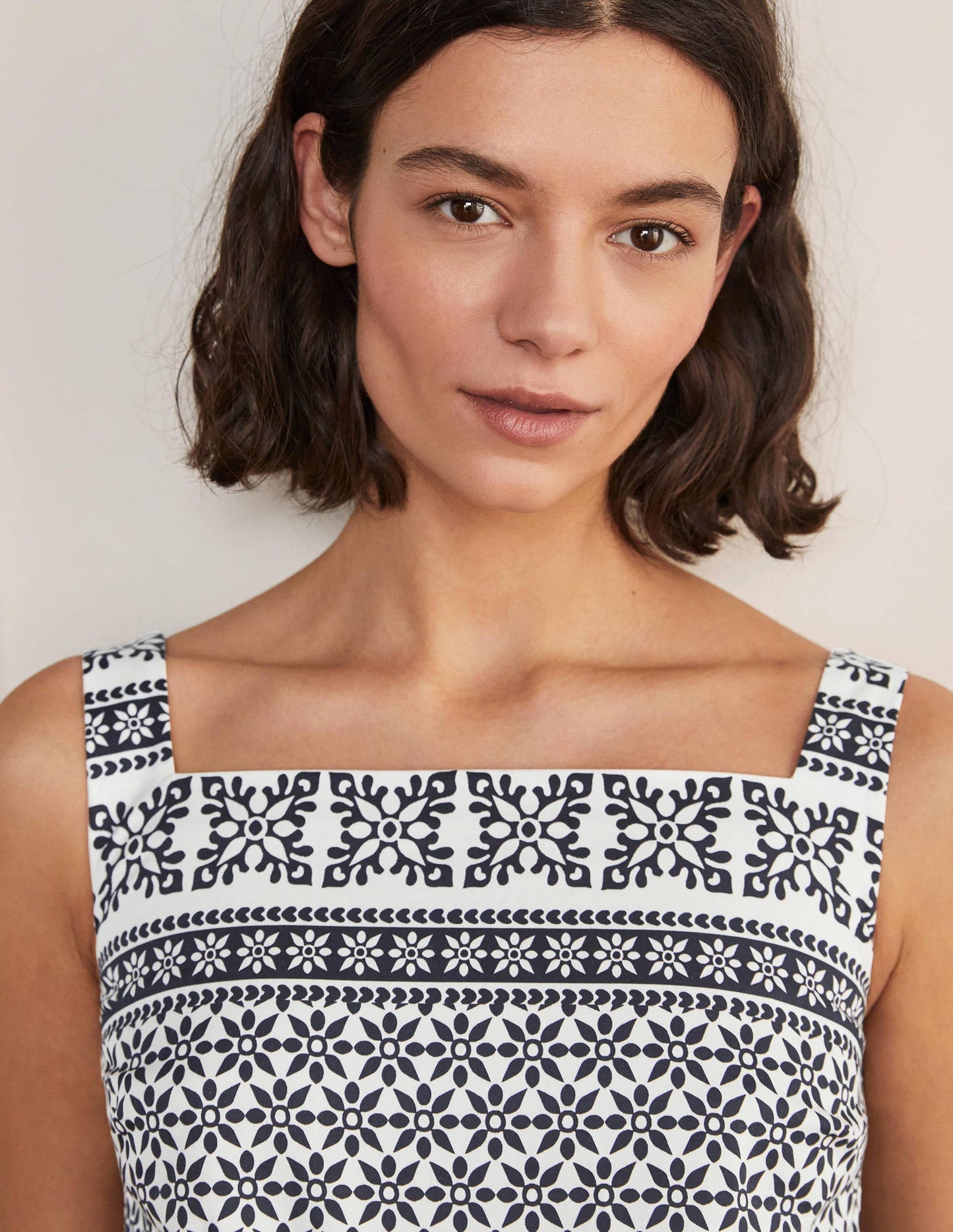 Aubrey Cotton Midi Dress-Ivory, Starflower Tile Border