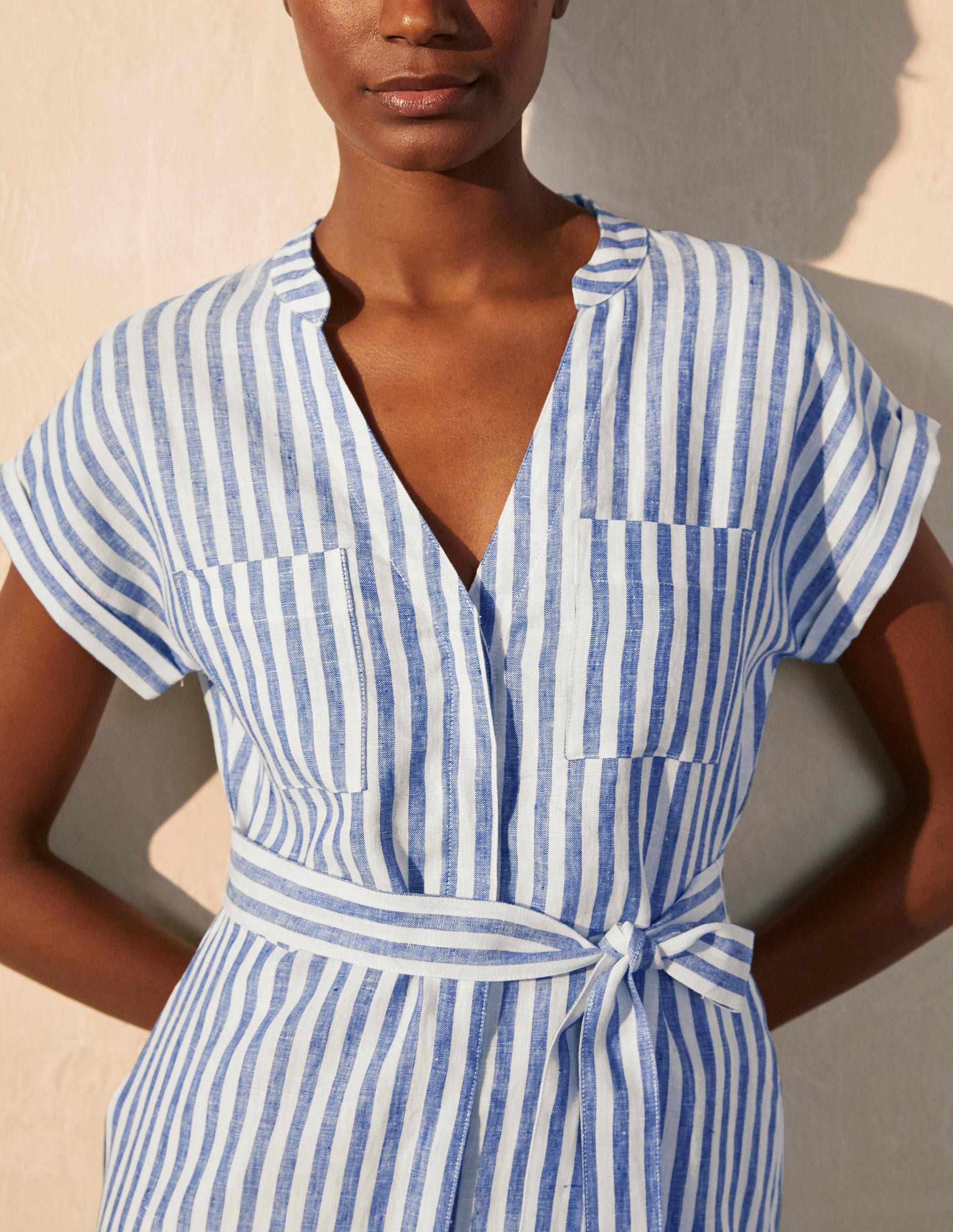 Evie Linen Shirt Dress-Summit Stripe - Image 3