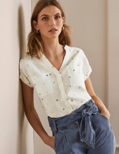 Evie Linen Shirt-Ivory, Polka Dot-5