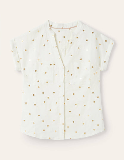 Evie Linen Shirt-Ivory, Polka Dot-6