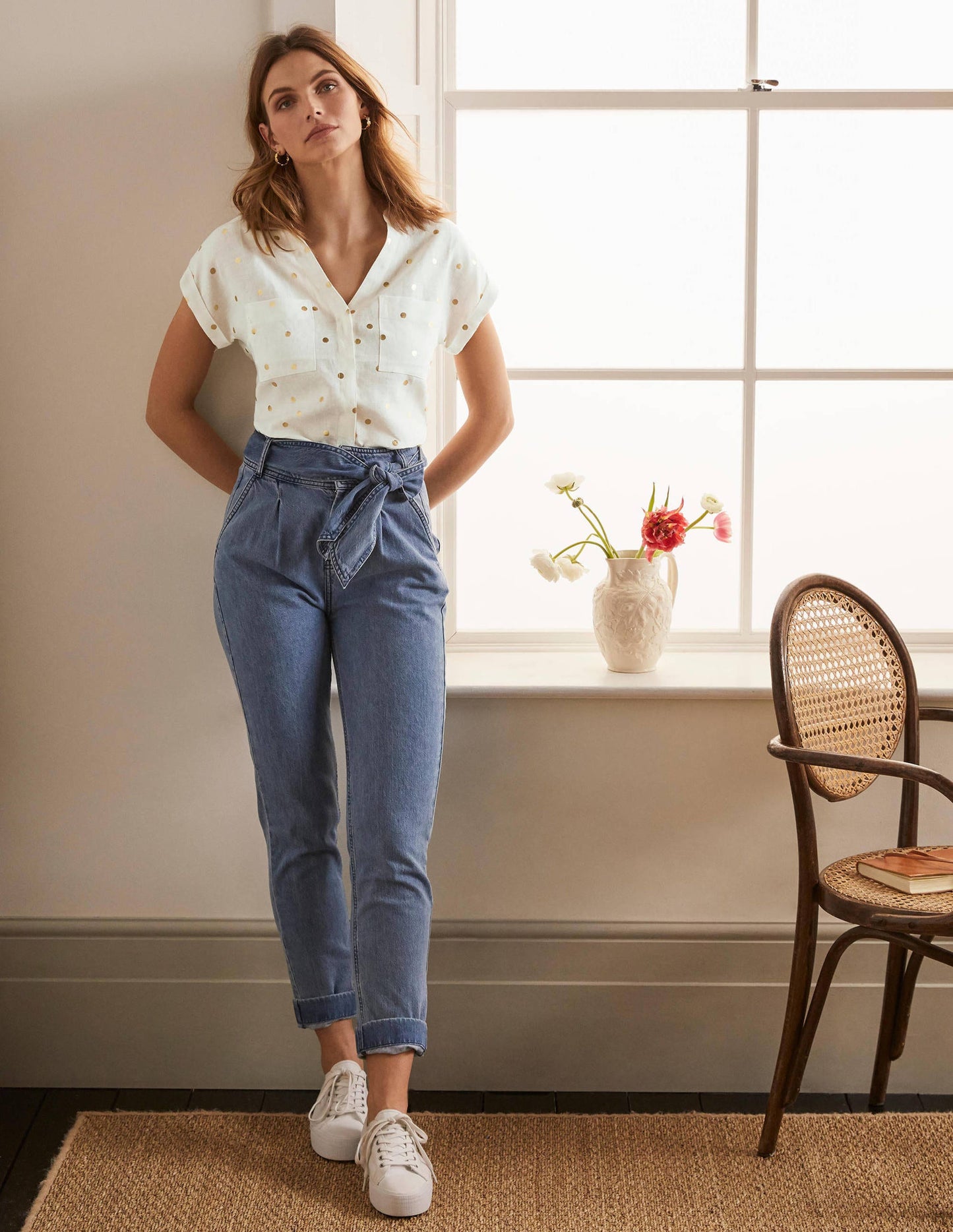 Evie Linen Shirt-Ivory, Polka Dot