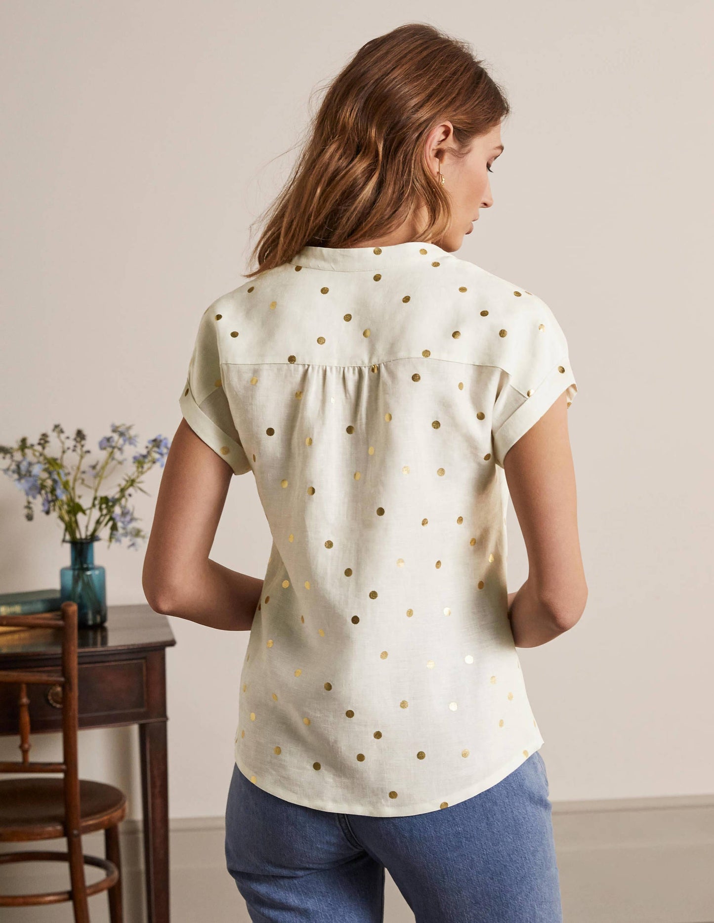 Evie Linen Shirt-Ivory, Polka Dot