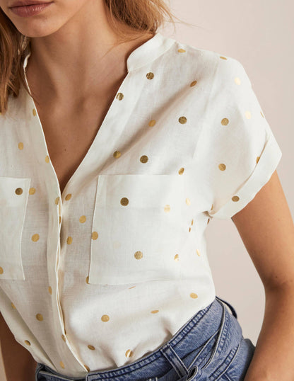 Evie Linen Shirt-Ivory, Polka Dot-3