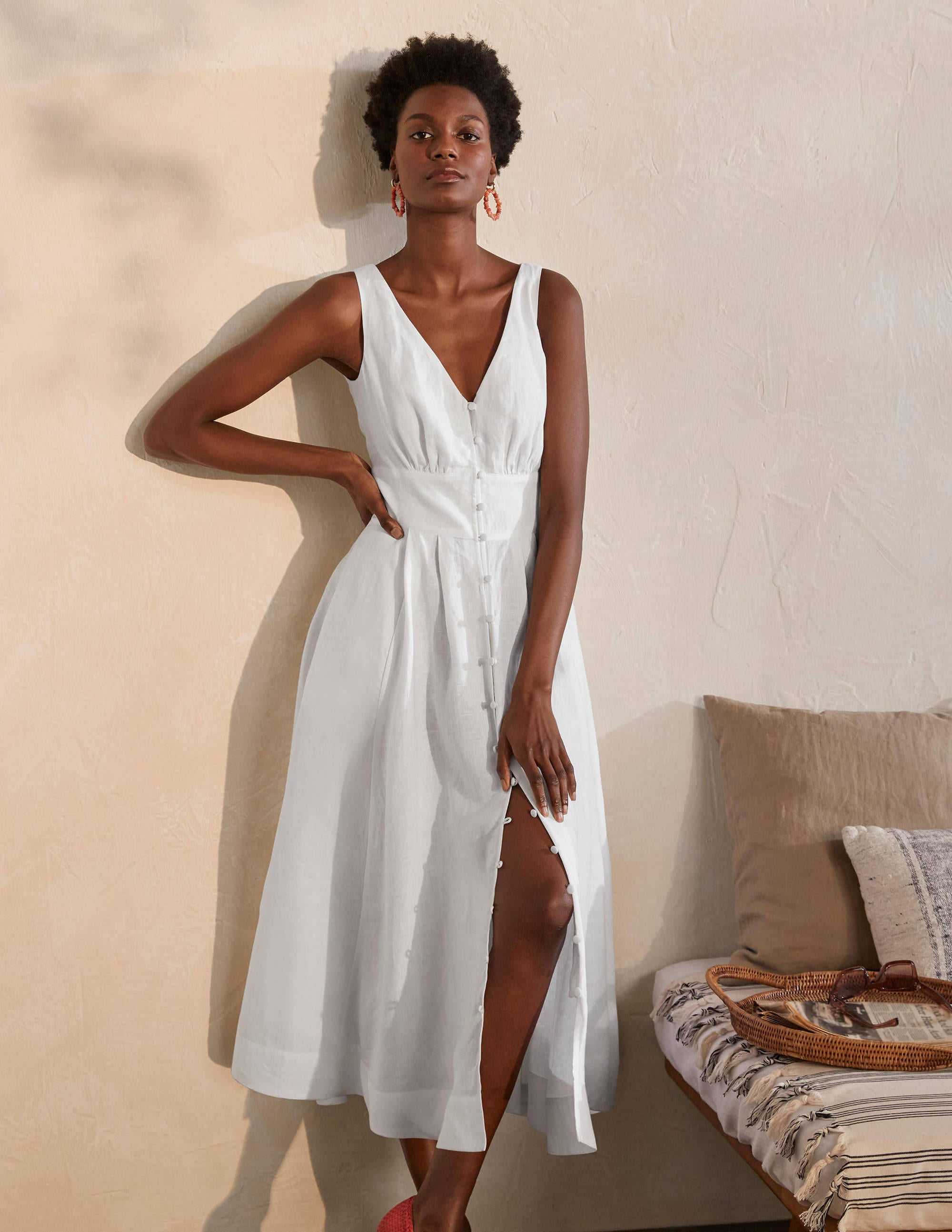 Jemima Linen Midi Dress-White - Image 4