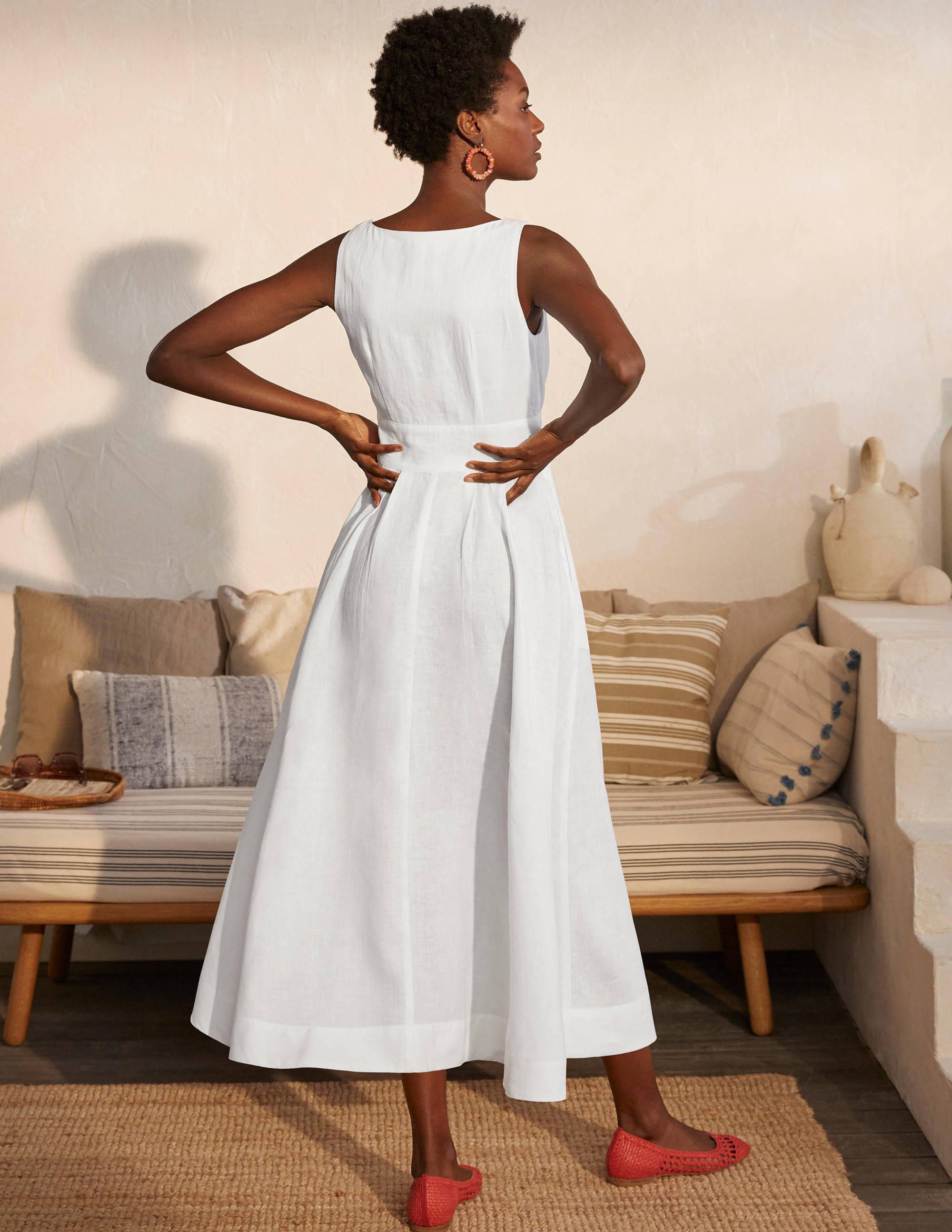 Jemima Linen Midi Dress-White - Image 2