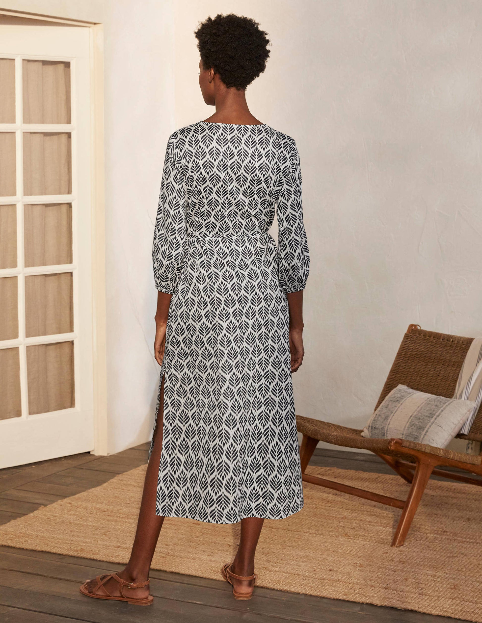 Daria Cotton Midi Dress-Ivory, Palm Tile-2