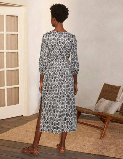 Daria Cotton Midi Dress-Ivory, Palm Tile-2