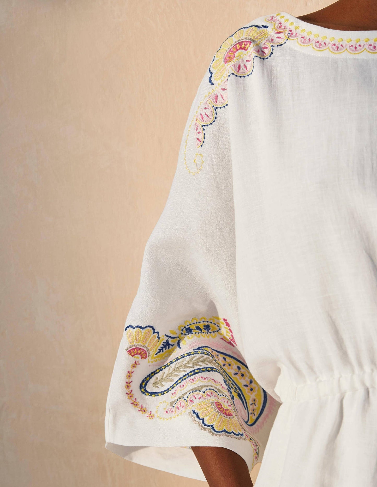 Briana Embroidered Linen Dress-White
