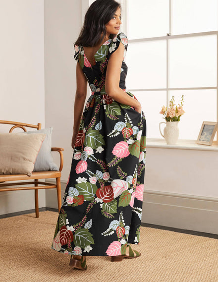 Andrea Frill Sleeve Maxi Dress-Black, Holiday Tropic