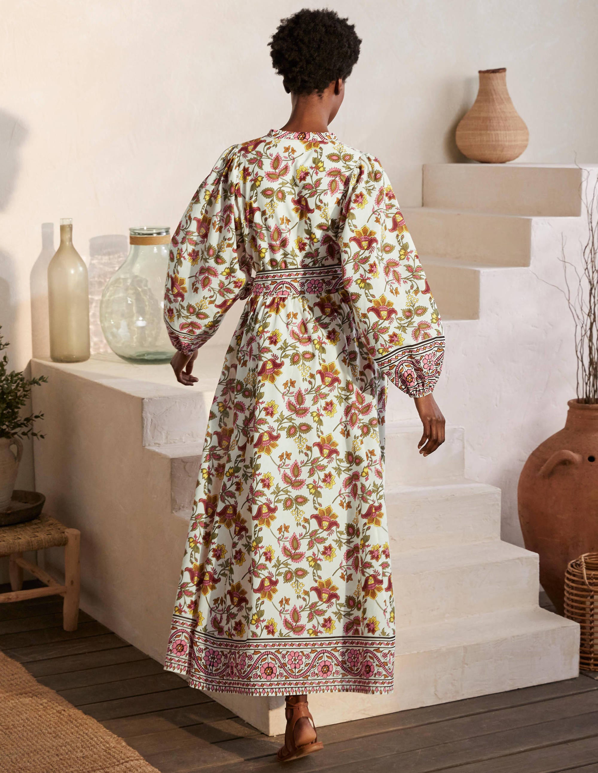 Notch Neck Cotton Maxi Dress-Ivory, Summer Chintz - Image 2