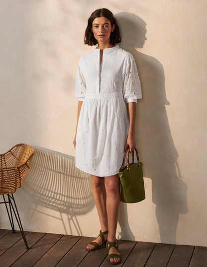 Broderie Cotton Dress-White
