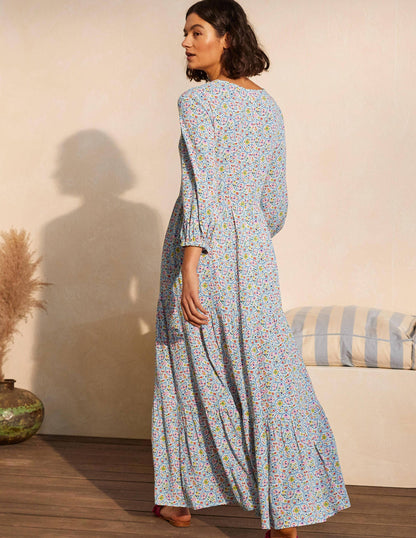 Blouson Sleeve Maxi Dress-Ivory, Leafy Floral-2
