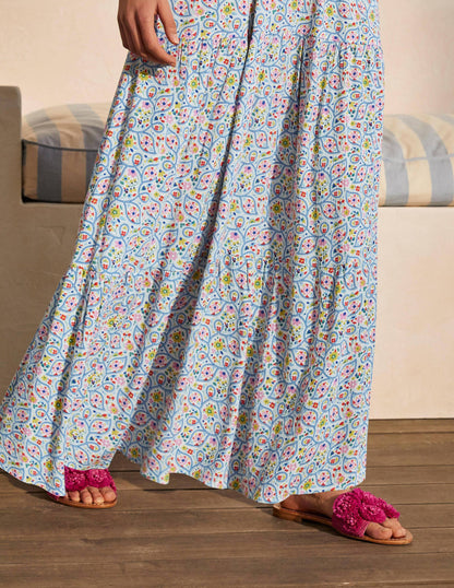 Blouson Sleeve Maxi Dress-Ivory, Leafy Floral-3