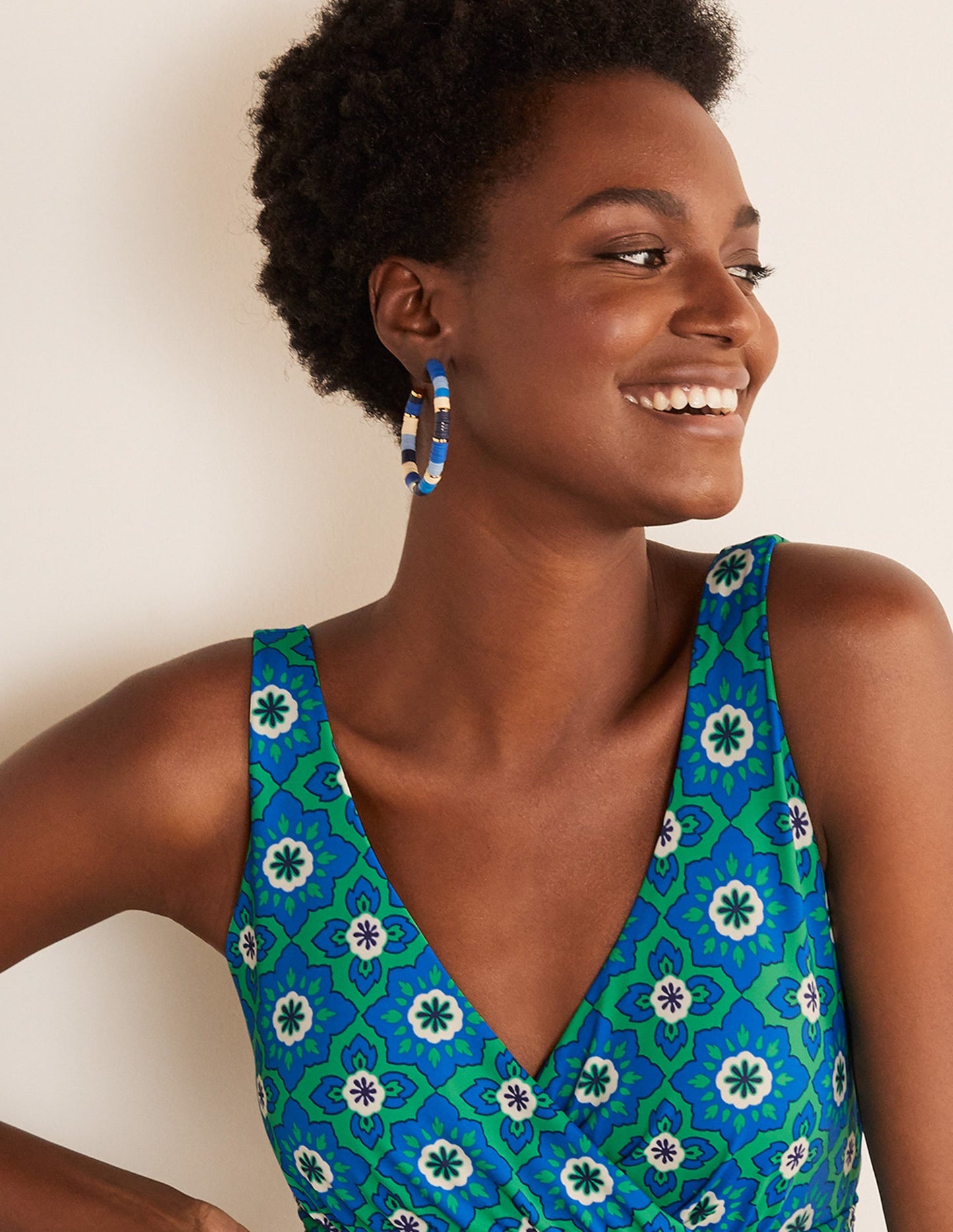 Beaded Hoop Earrings-Moroccan Blue