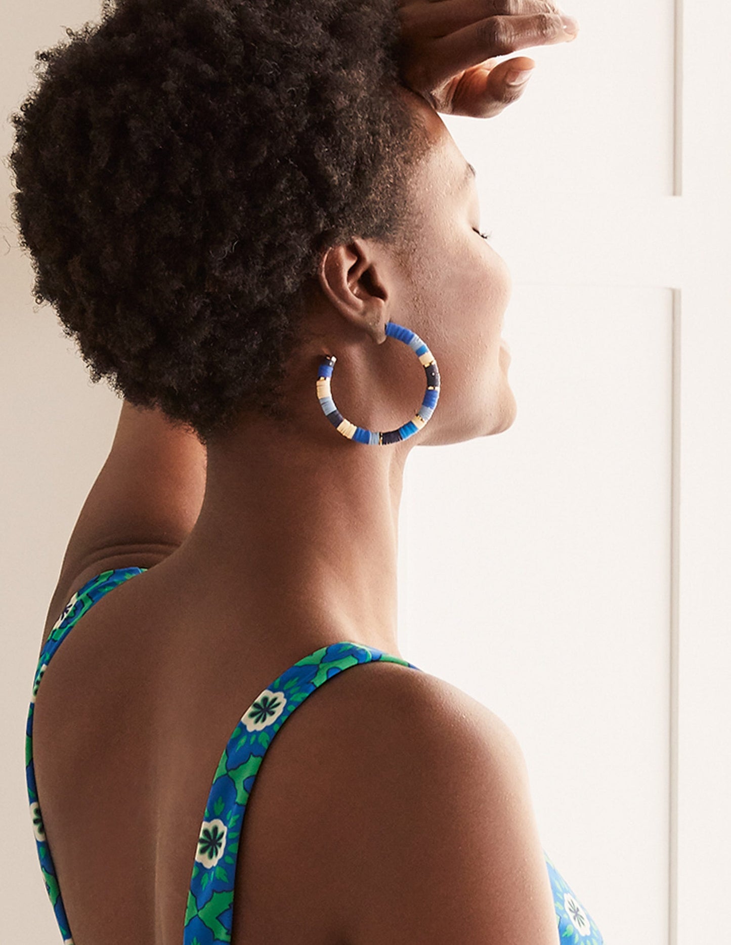 Beaded Hoop Earrings-Moroccan Blue