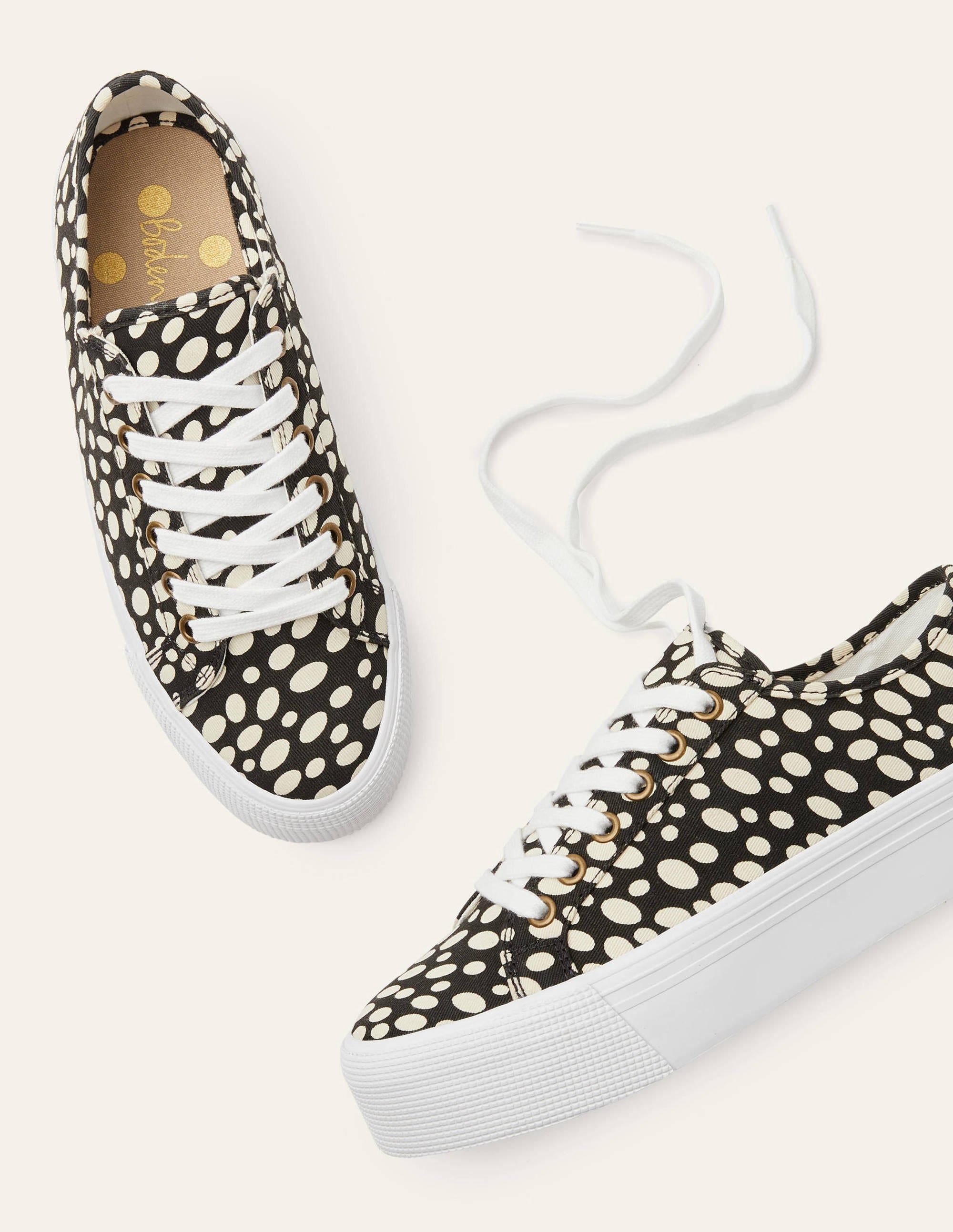 Canvas Flatform Plimsolls-Black/Ivory Animal - Image 1