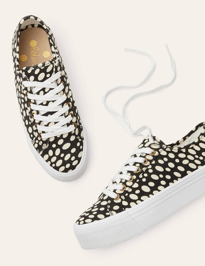 Canvas Flatform Plimsolls-Black/Ivory Animal-1