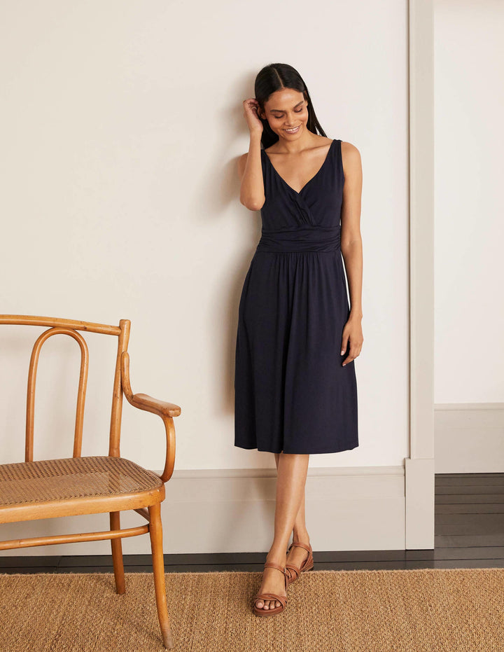 Effie V-Neck Jersey Dress-Navy