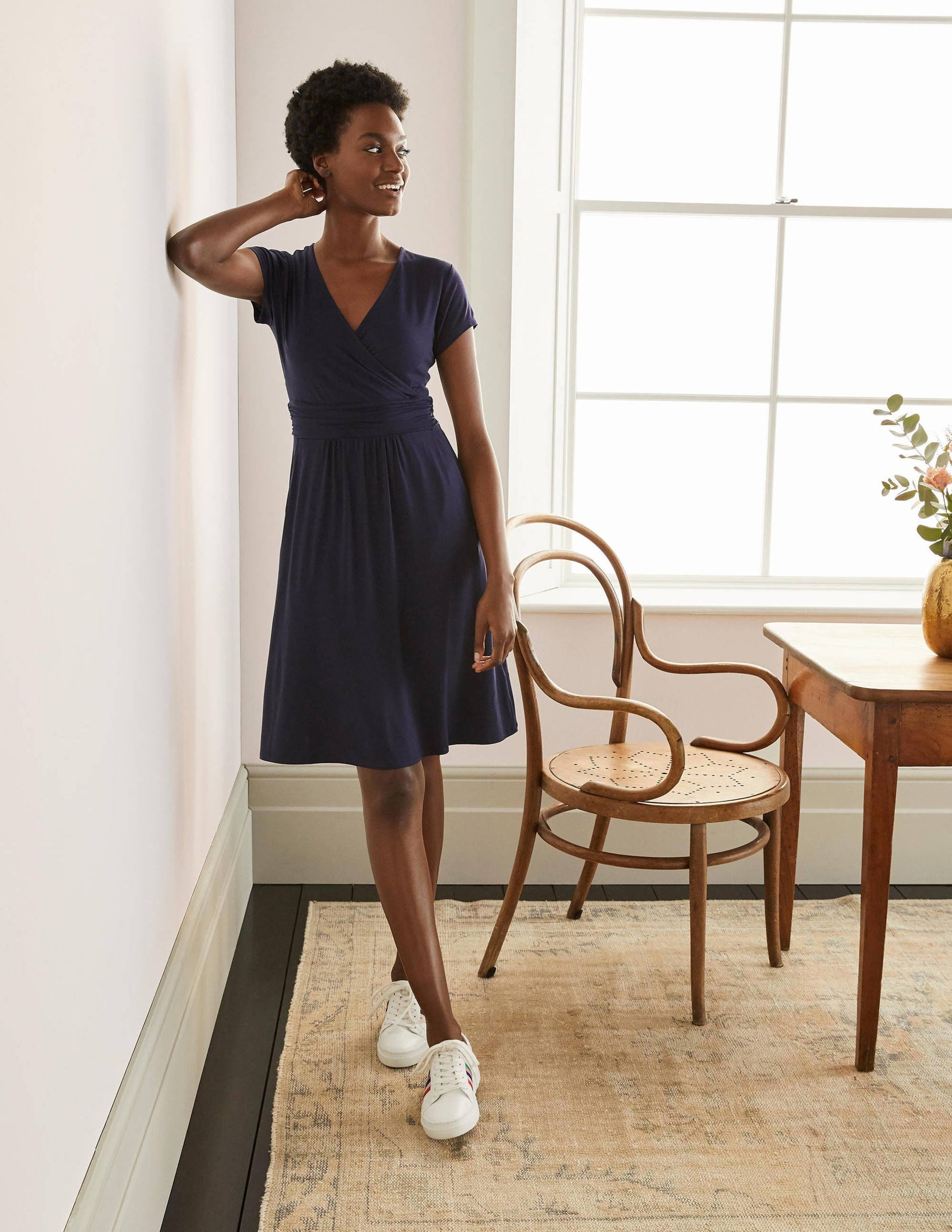 Lola Navy Jersey Wrap Dress-Navy-1