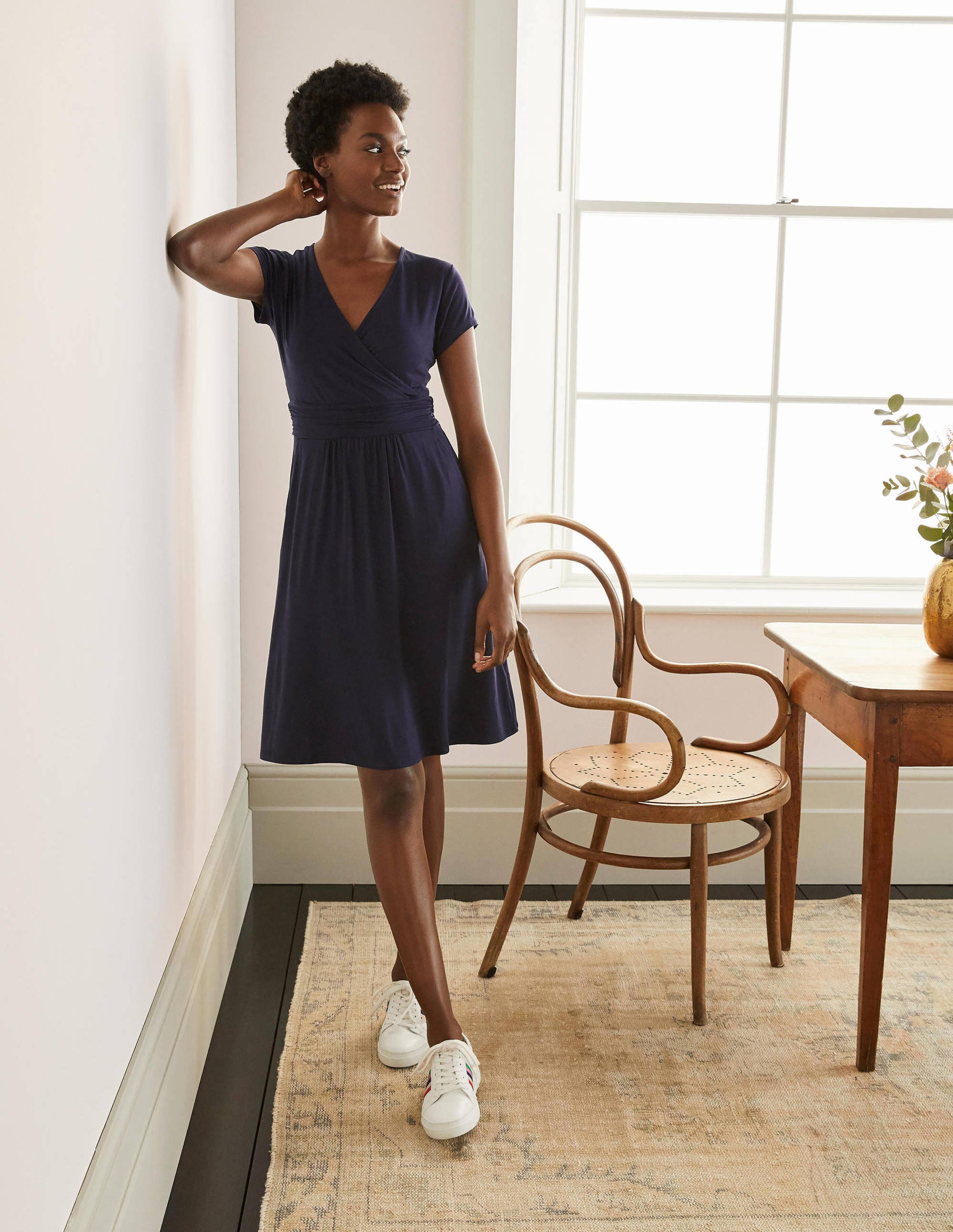 Lola Navy Jersey Wrap Dress-Navy - Image 1