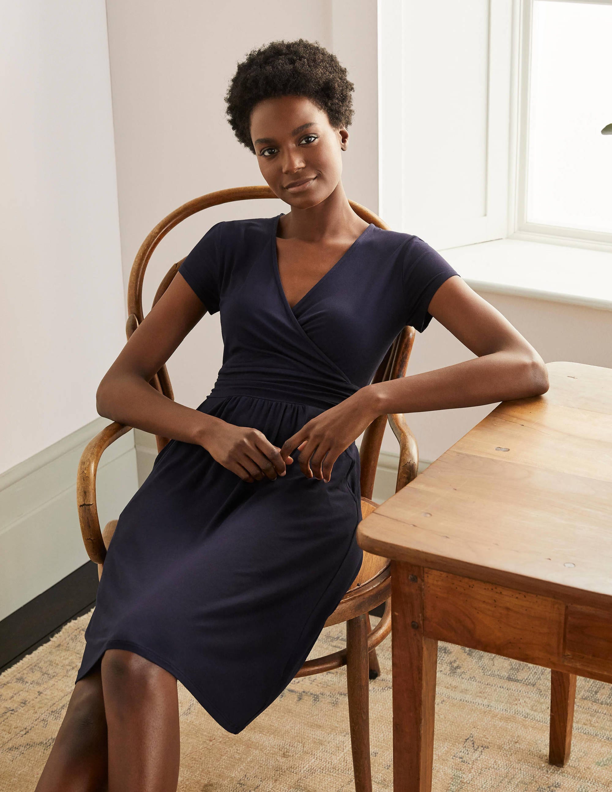 Lola Navy Jersey Wrap Dress-Navy - Image 5