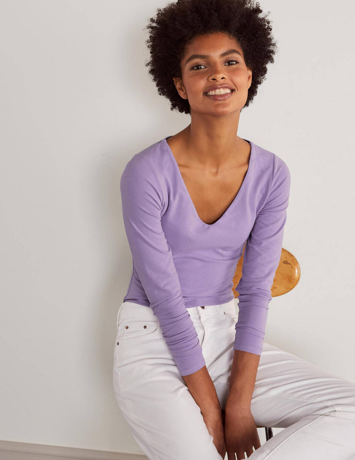 Double Layer V-neck Top-Cool Violet