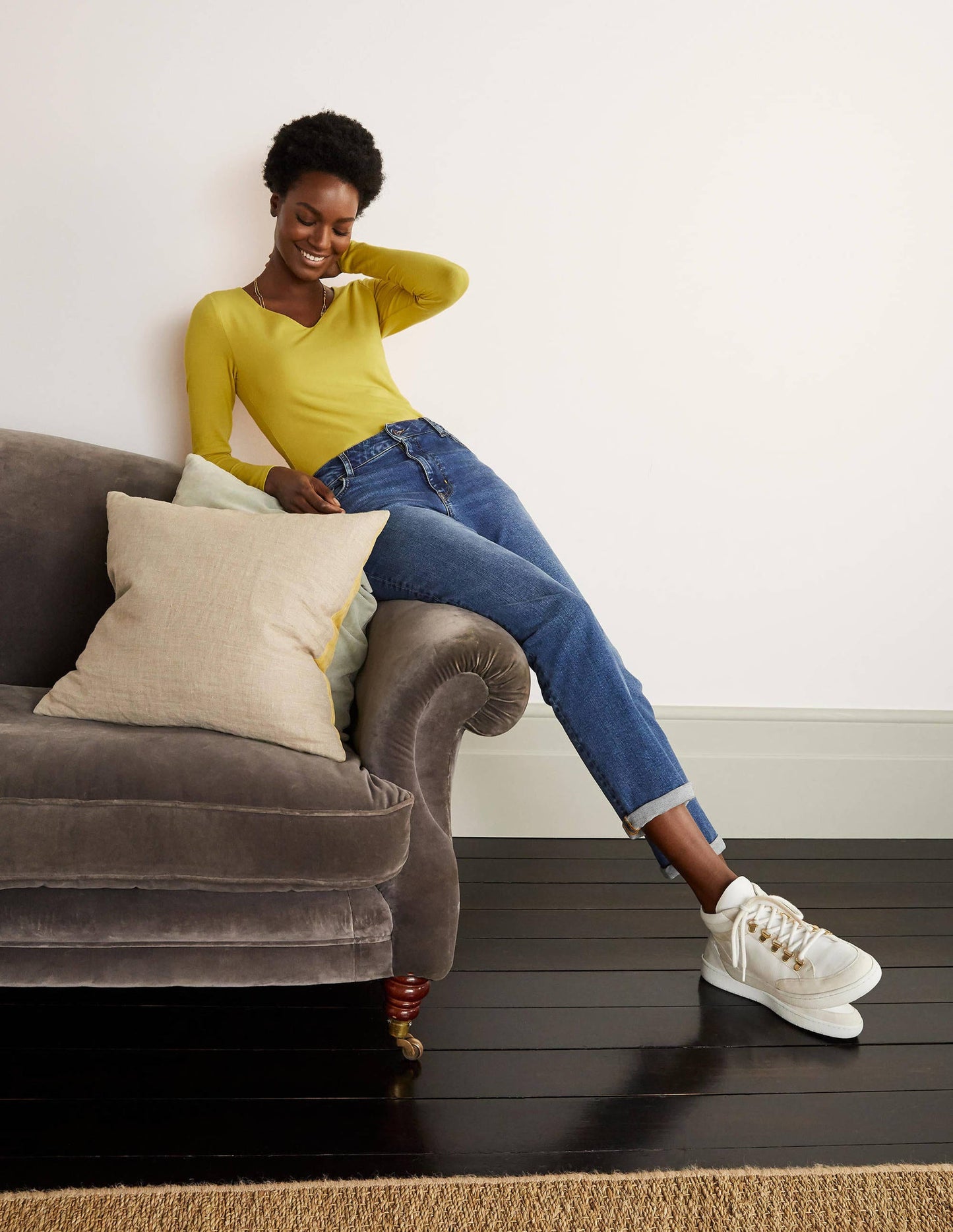 Double Layer V-neck Top-Chartreuse