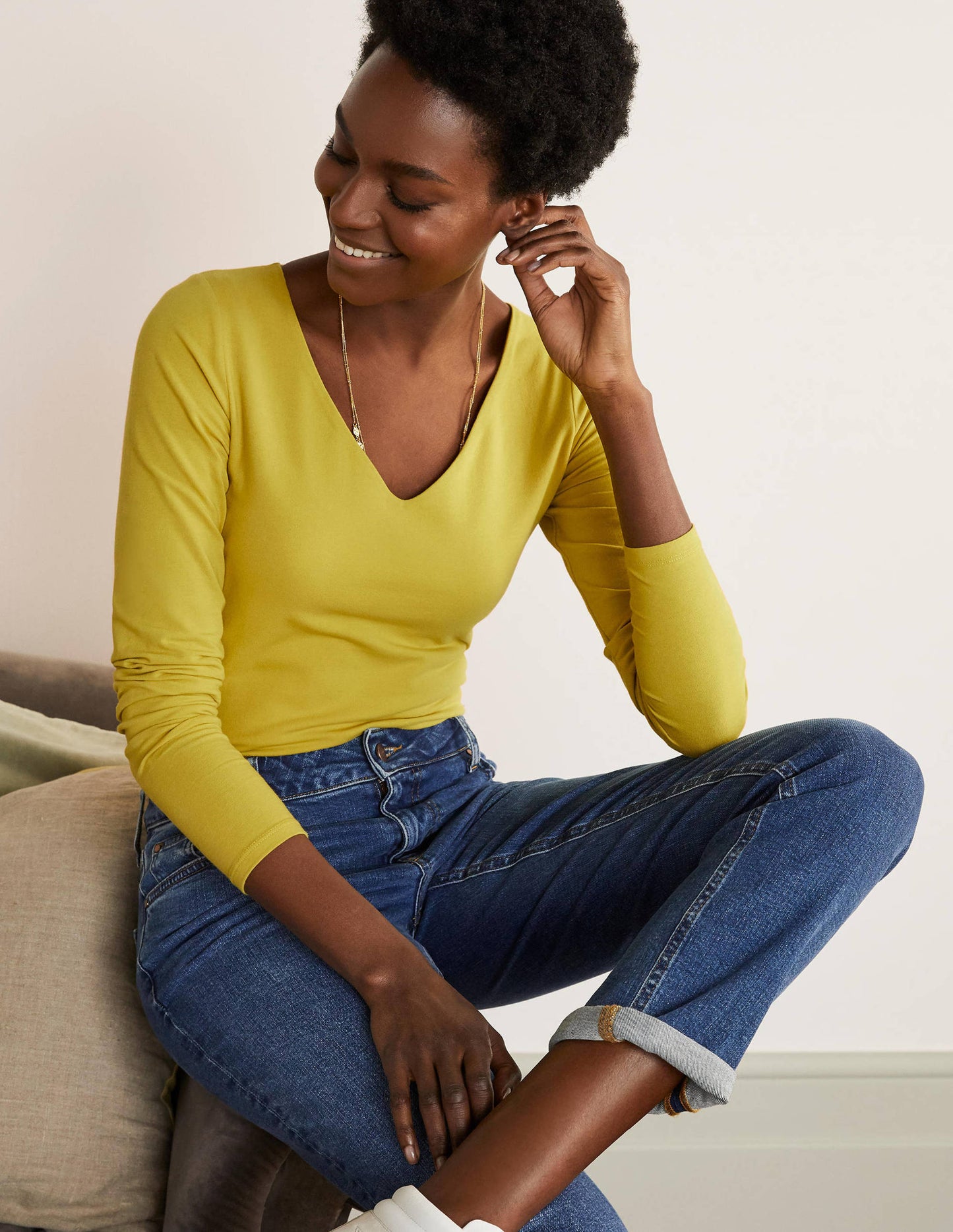 Double Layer V-neck Top-Chartreuse