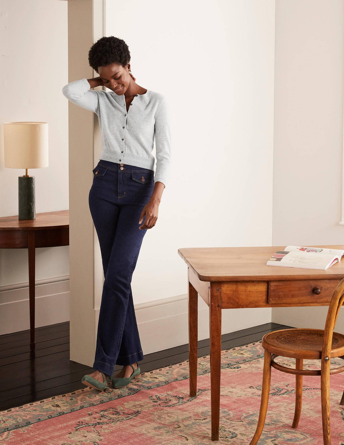 Cashmere Crop Cardigan-Grey Melange