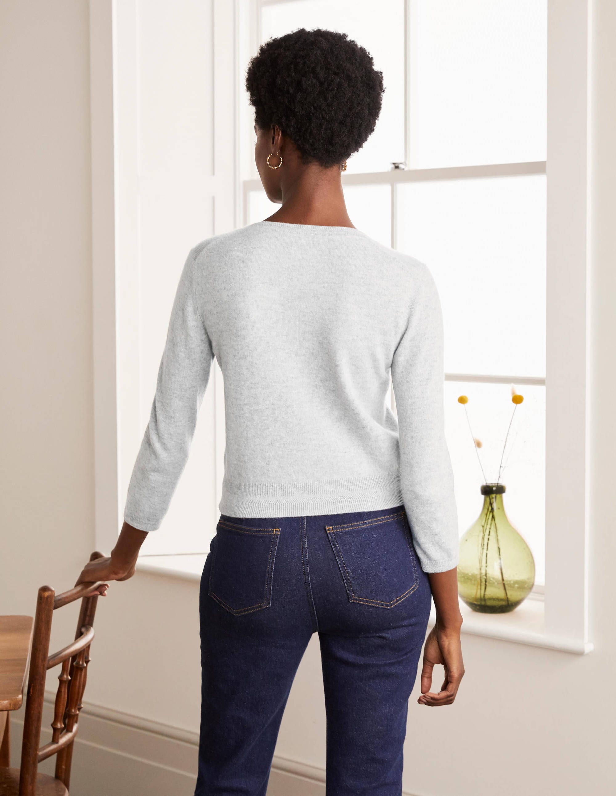 Cashmere Crop Cardigan-Grey Melange - Image 3