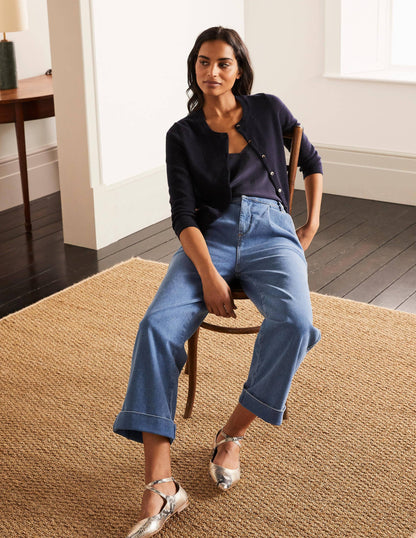 Cashmere Crop Cardigan-Navy-1