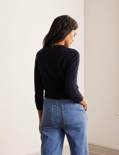 Cashmere Crop Cardigan-Navy-3