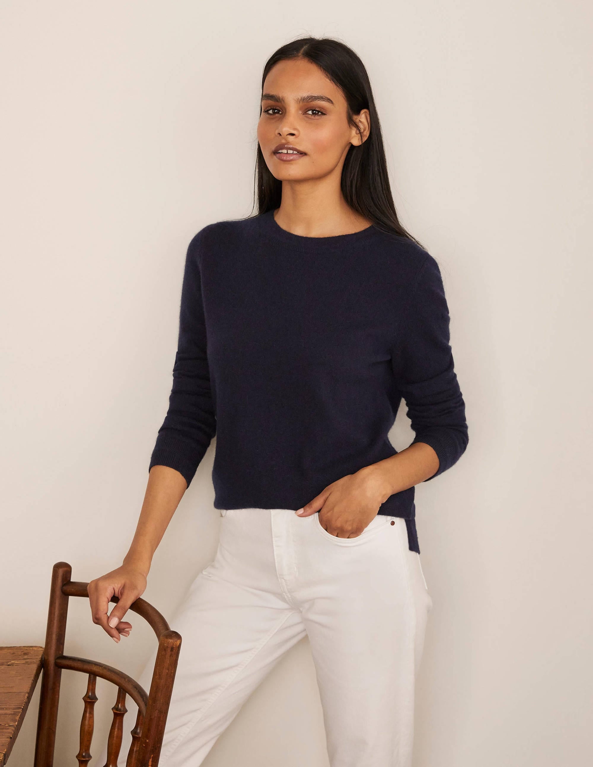 Cashmere Crew Neck Jumper-Navy - Image 1