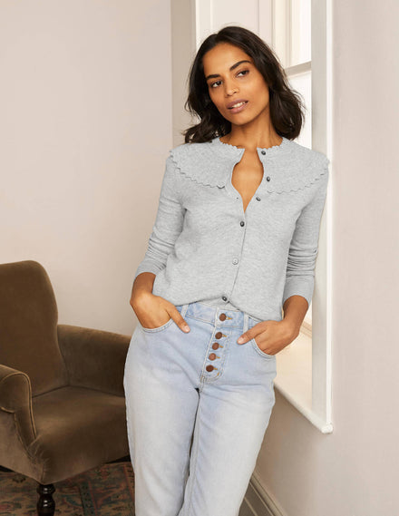 Abercorn Scallop Cardigan-Grey Melange