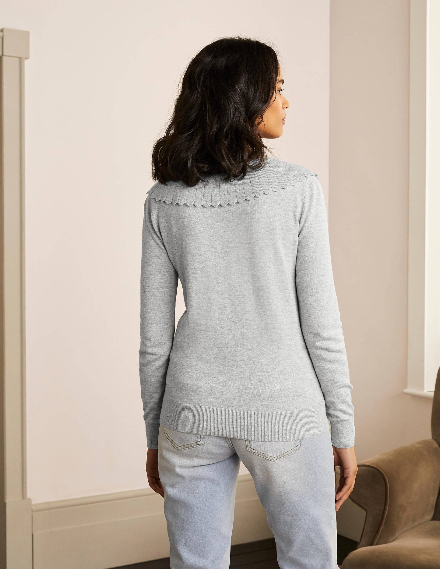 Abercorn Scallop Cardigan-Grey Melange