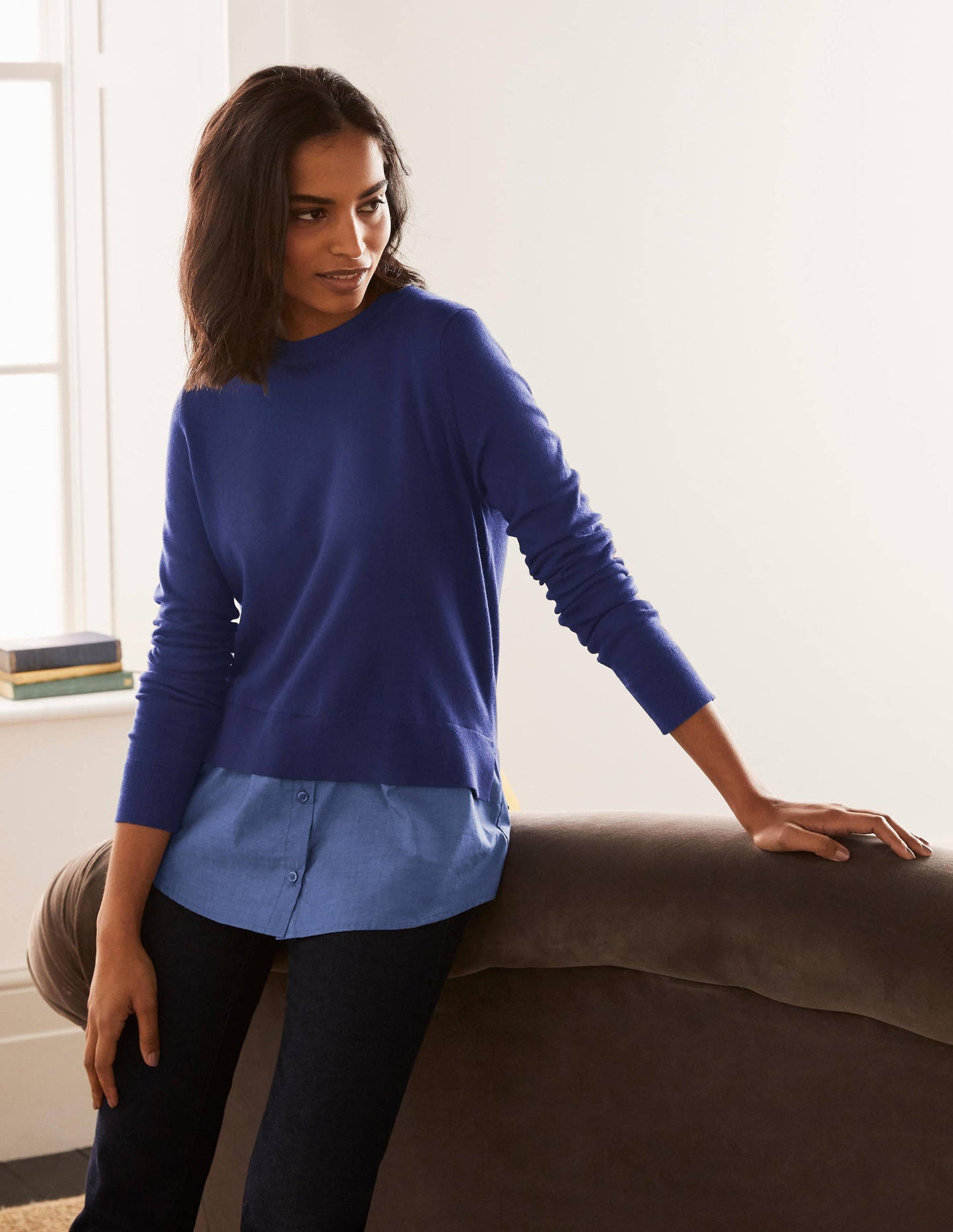 Radnor Woven Mix Jumper-Mariner Blue, Chambray