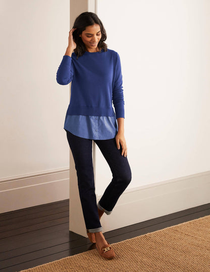 Radnor Woven Mix Jumper-Mariner Blue, Chambray-2