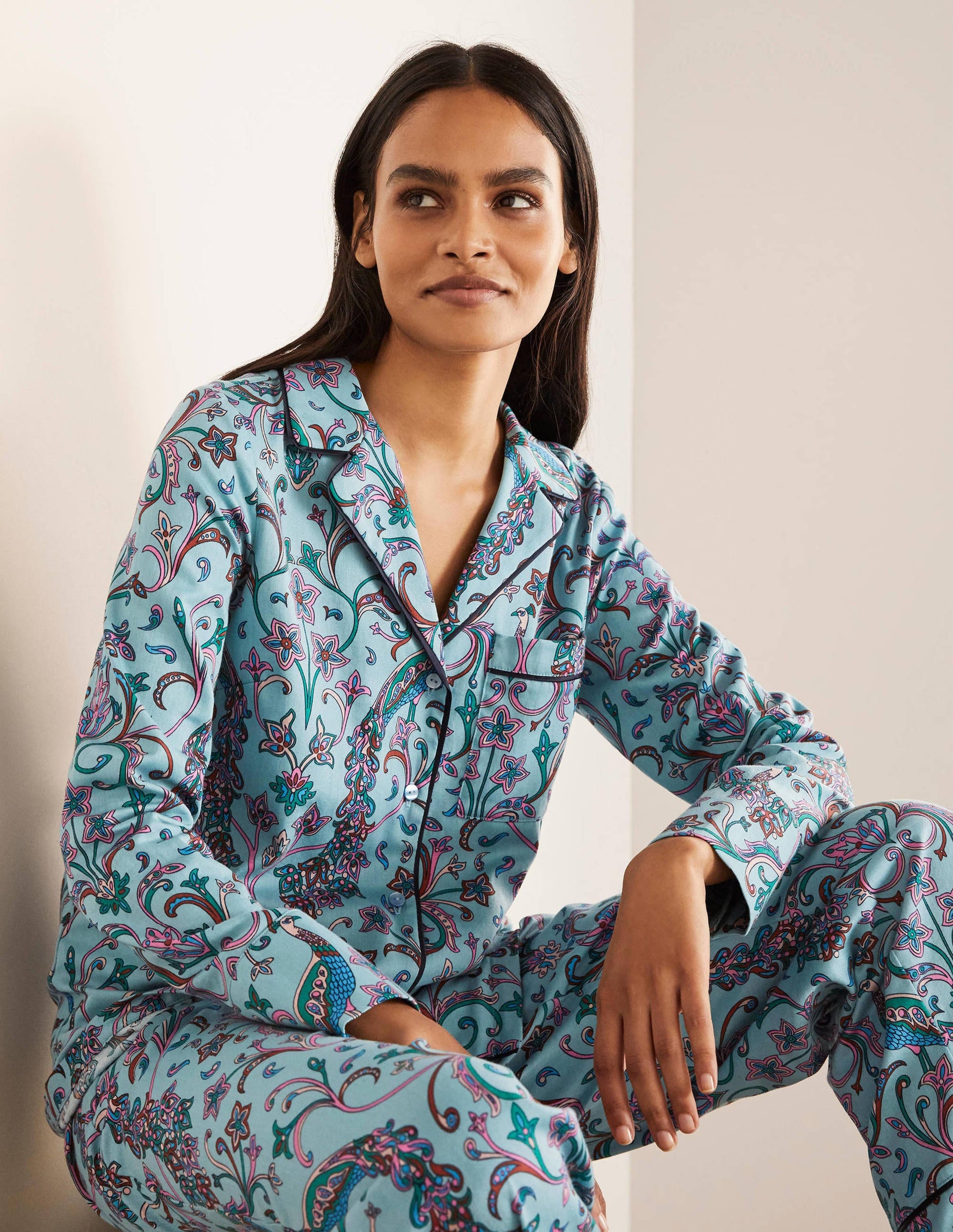 Long Sleeve Pyjama Shirt-Frost, Fanciful Peacock-4