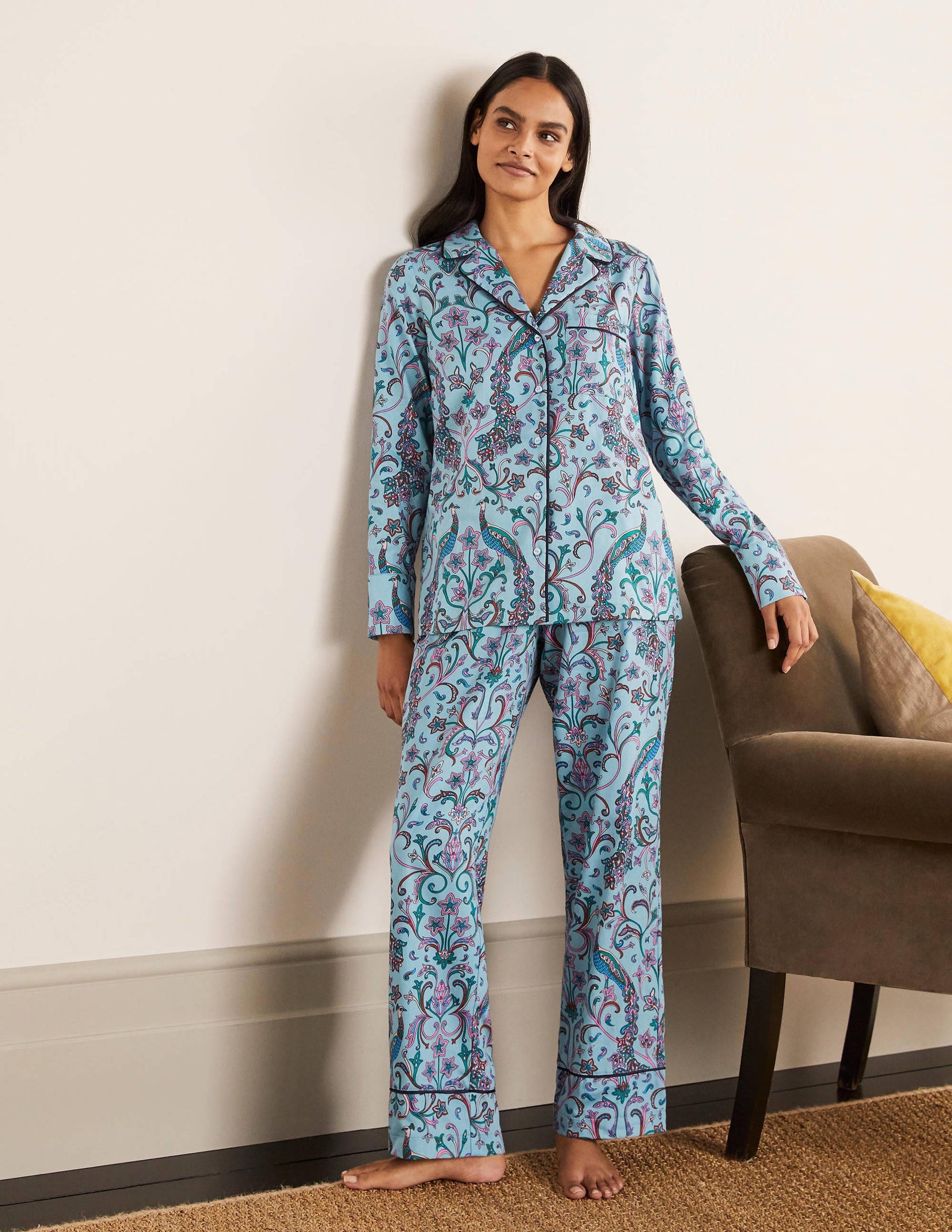 Long Sleeve Pyjama Shirt-Frost, Fanciful Peacock-1