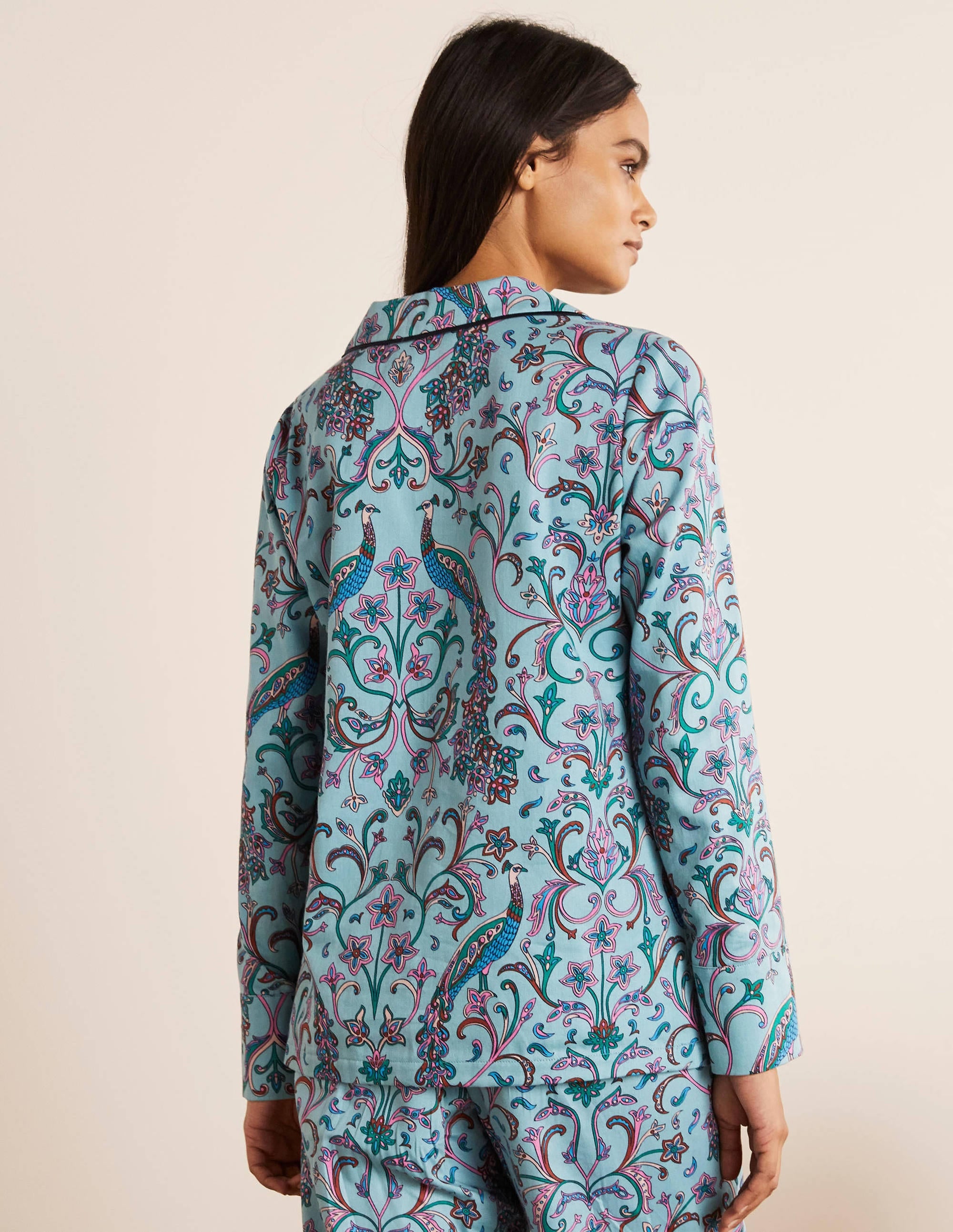 Long Sleeve Pyjama Shirt-Frost, Fanciful Peacock - Image 2