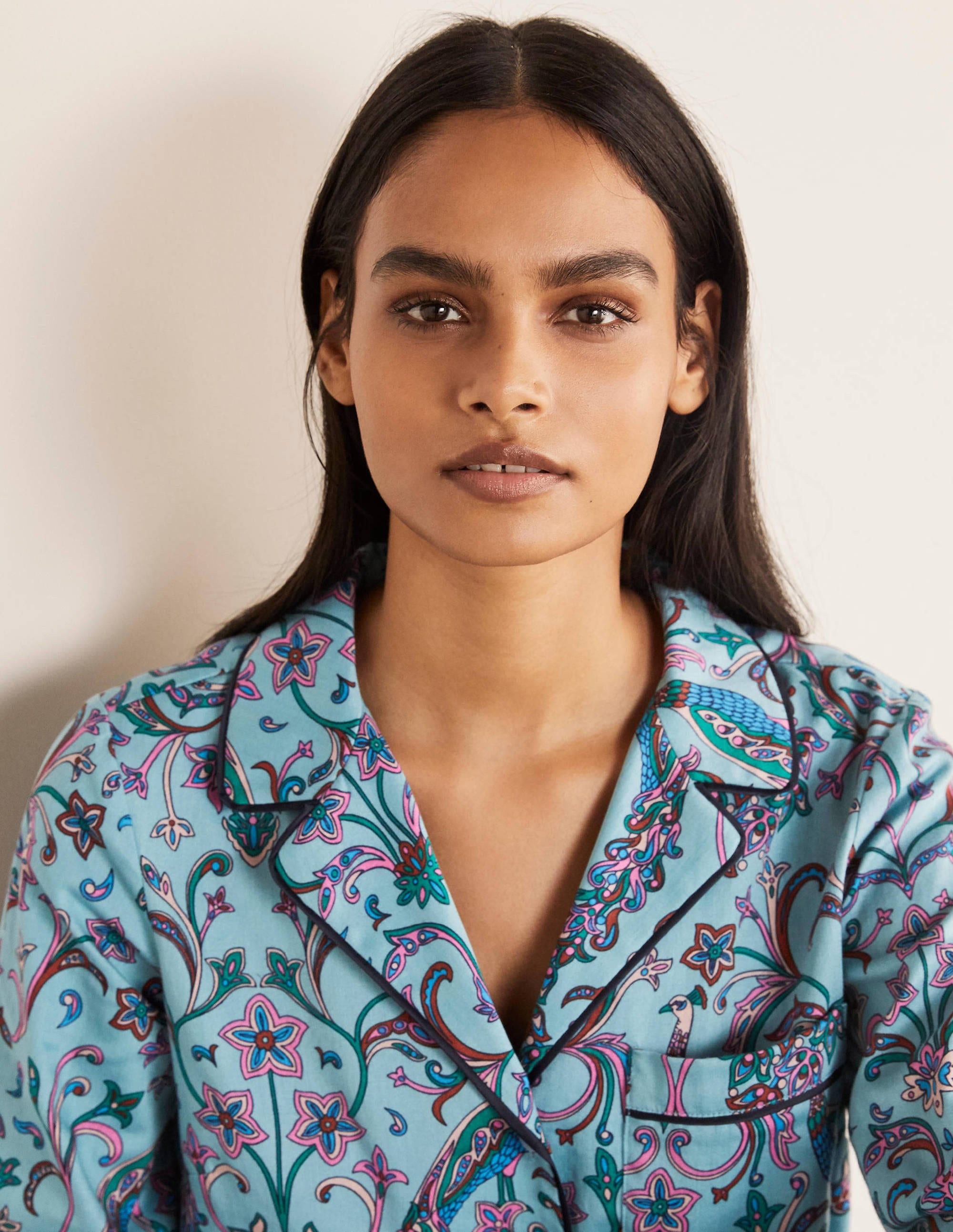 Long Sleeve Pyjama Shirt-Frost, Fanciful Peacock - Image 3