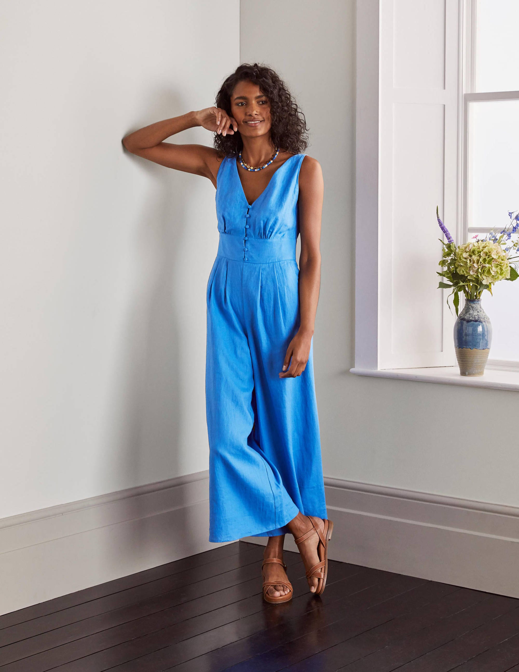 Jemima Linen Jumpsuit-Marina Blue - Image 4