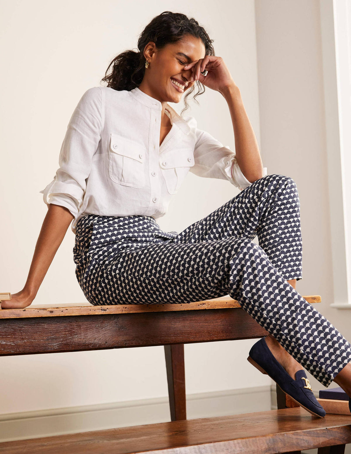 Pull On Trousers-Navy, Scallop Row - Image 1