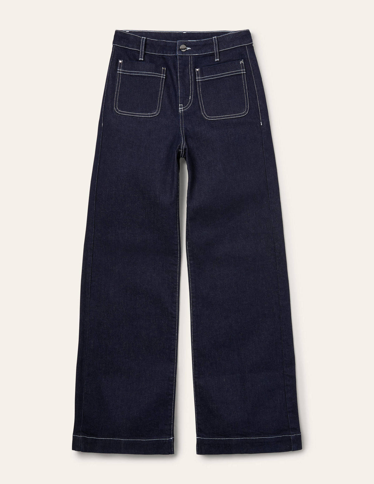 Patch Pocket Wide Leg Jeans-Indigo-5