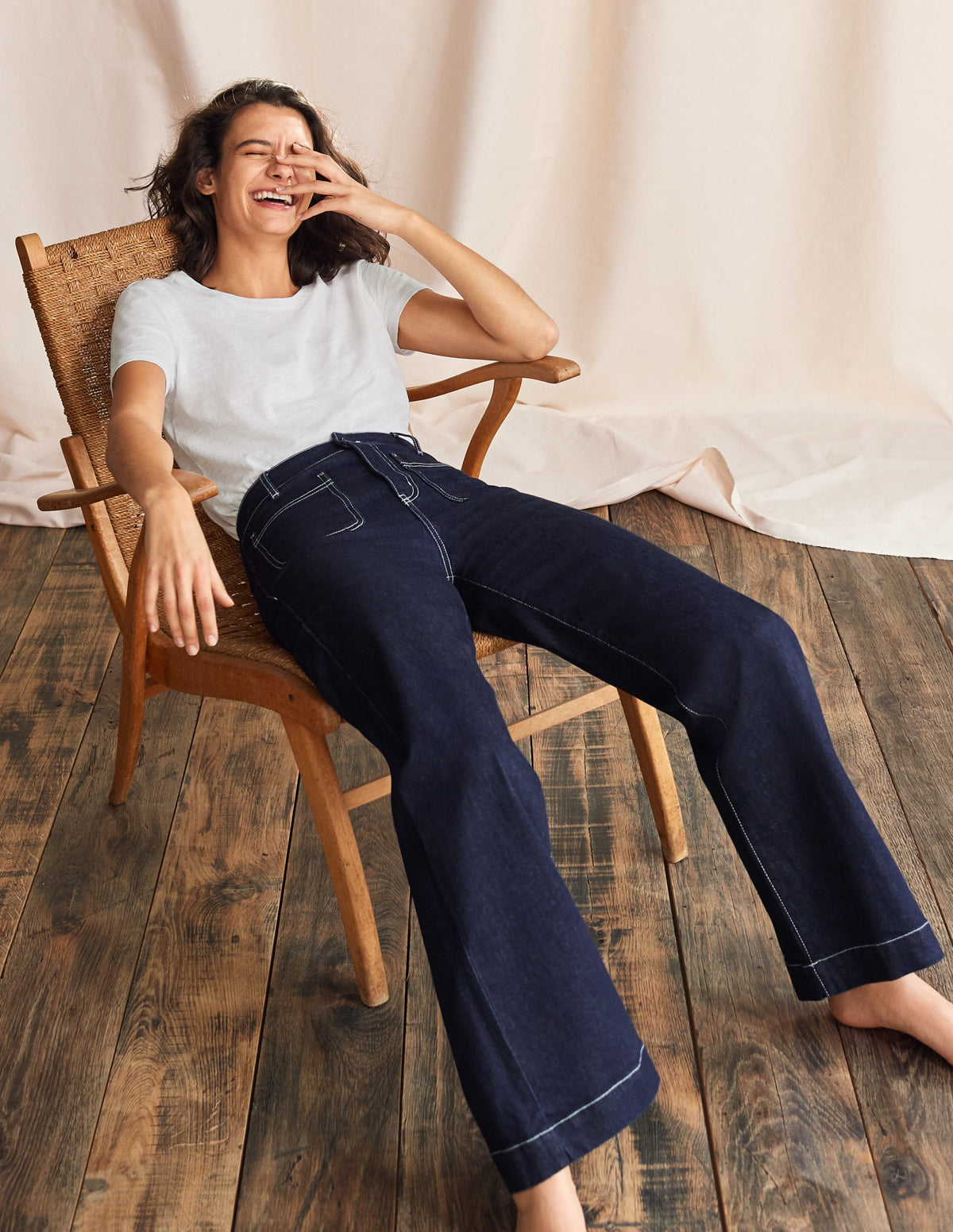 Patch Pocket Wide Leg Jeans-Indigo-4