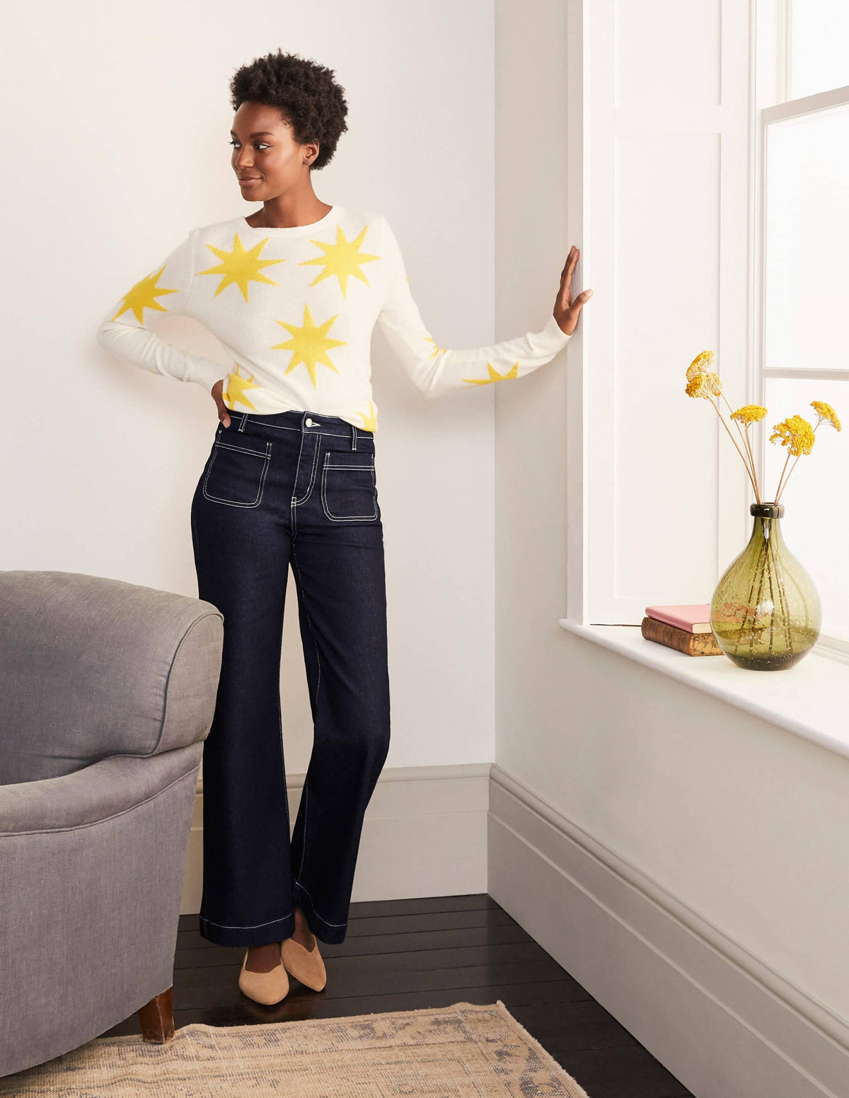 Patch Pocket Wide Leg Jeans-Indigo-1