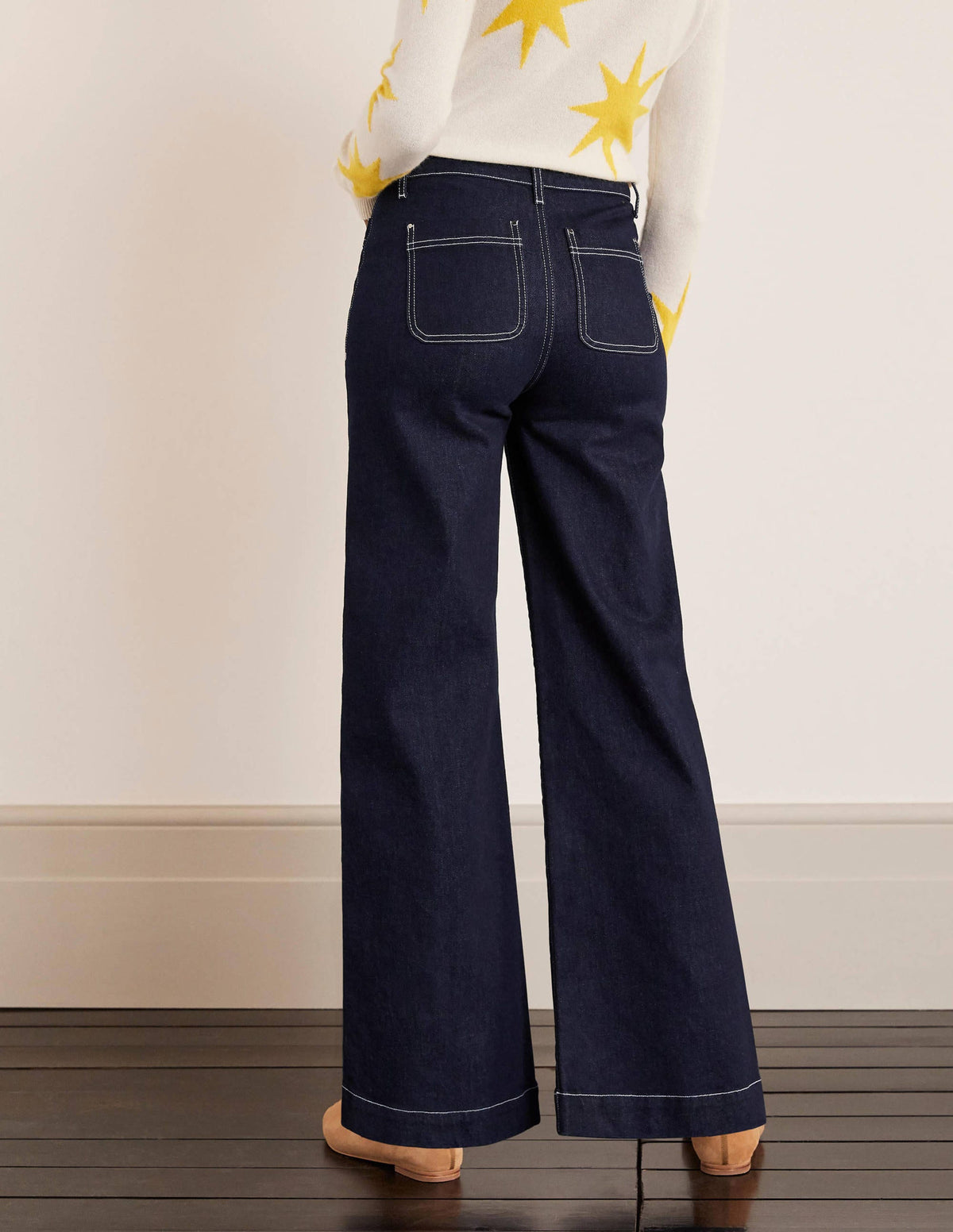 Patch Pocket Wide Leg Jeans-Indigo-2