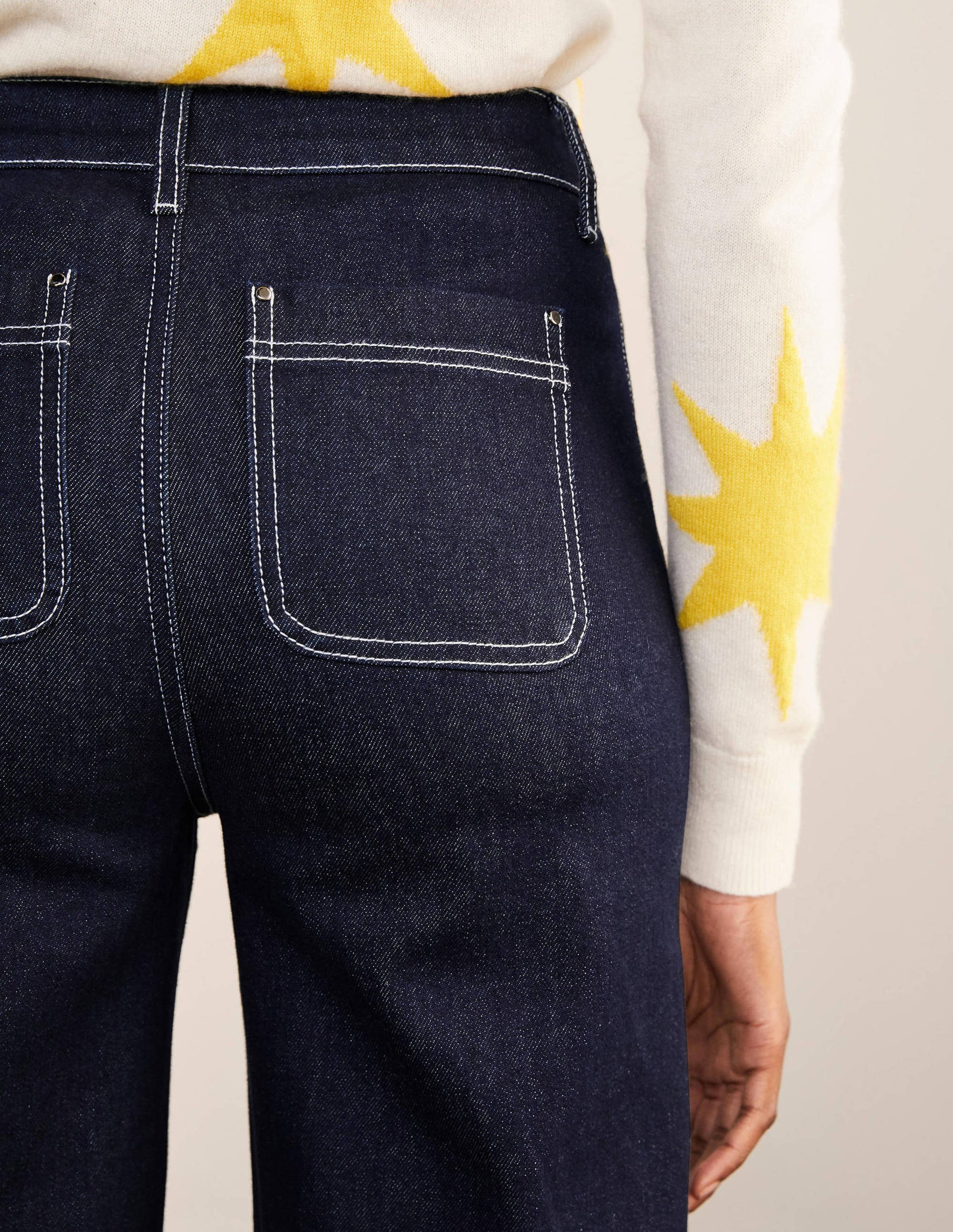 Patch Pocket Wide Leg Jeans-Indigo-3