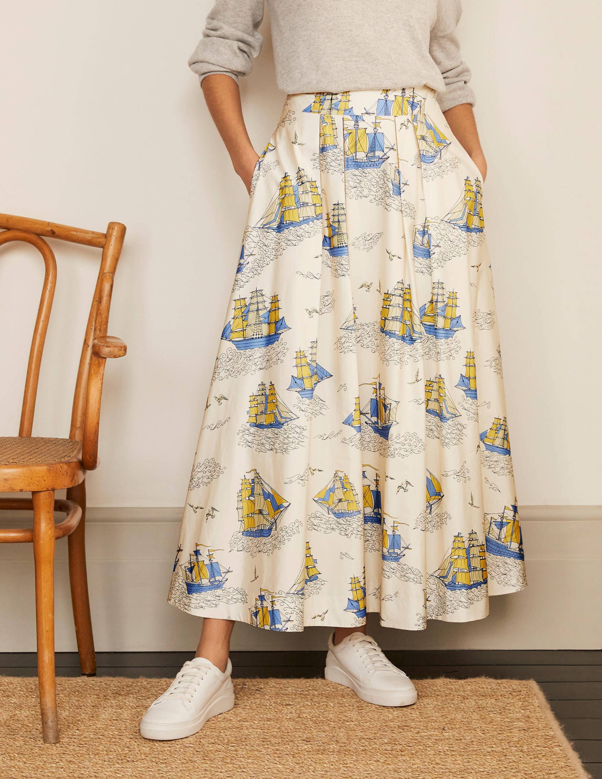 Livia Full Skirt-Ivory Nautical Voyage - Image 1